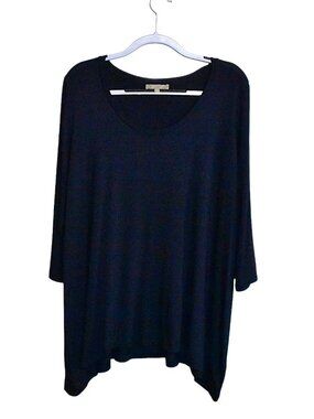 Joan Vass Scoop Neck Pullover Tunic Top Navy Size 1X